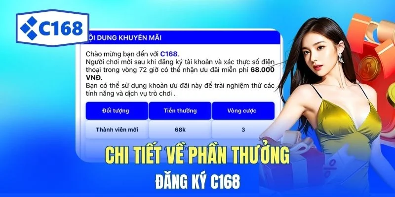 Thưởng Đăng Ký C168 - Ưu Đãi Tặng Cho Người Chơi Mới 3 Chi tiết về phần thưởng đăng ký C168